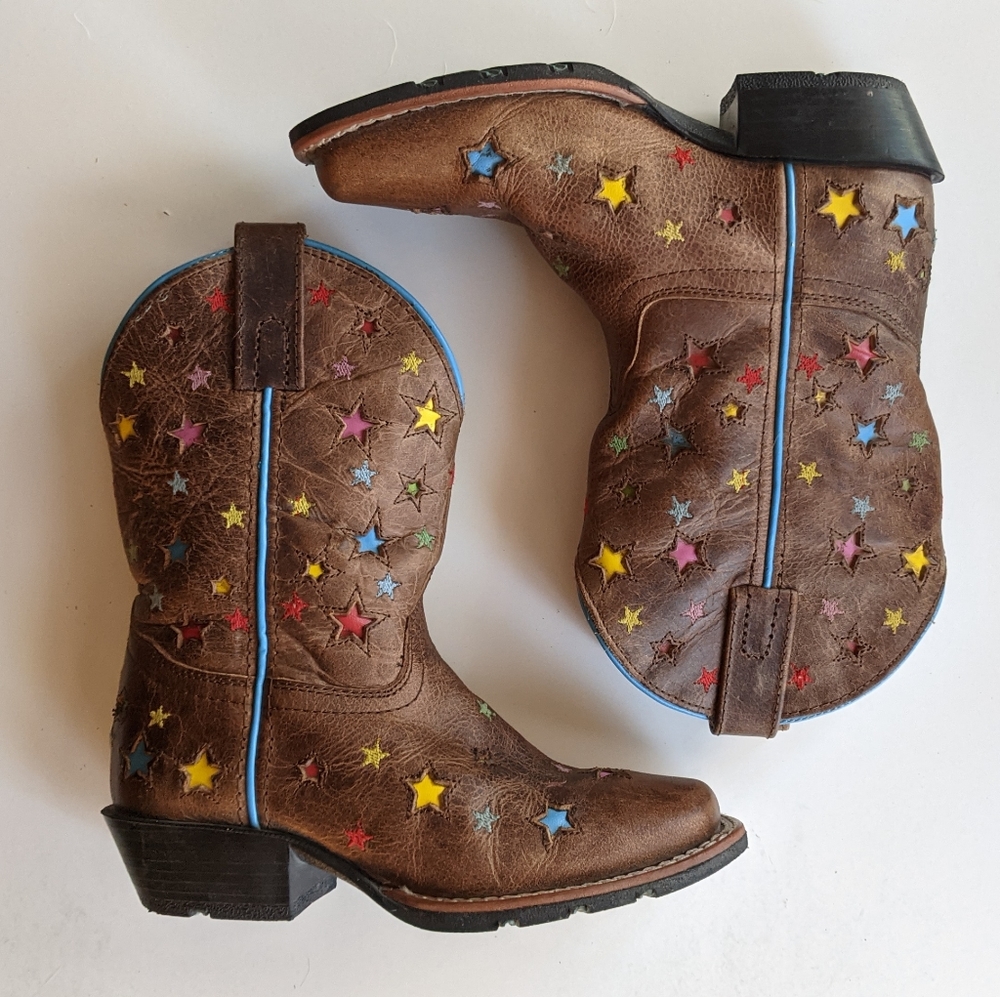 Dan Post Kids Leather Cowboy Boots Starlett Square Toe, Size 13